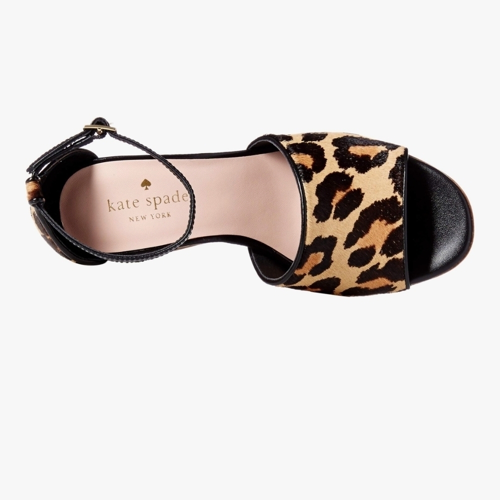Kate Spade New York Lonnie Leopard Printed Calf Hair Wedge Sandals - 8M - Picture 2 of 13